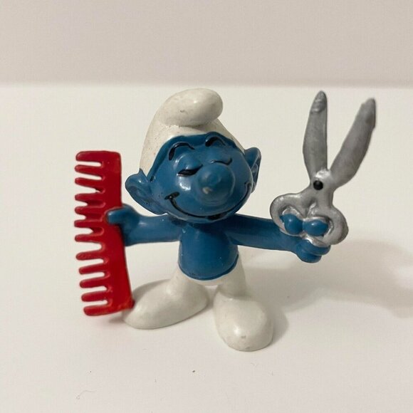 Vintage Smurfs Figure Barber Hair Stylist PEYO Comb Scissors PVC Toy - Picture 7 of 11